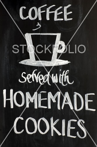 Blackboard sign Coffee served with homemade cookies